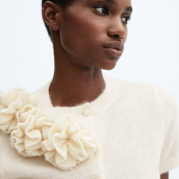 MANGO 56% ALPACA WOOL FLORETTA FUZZY WHITE SWEATER $129 - Picture 2 of 8